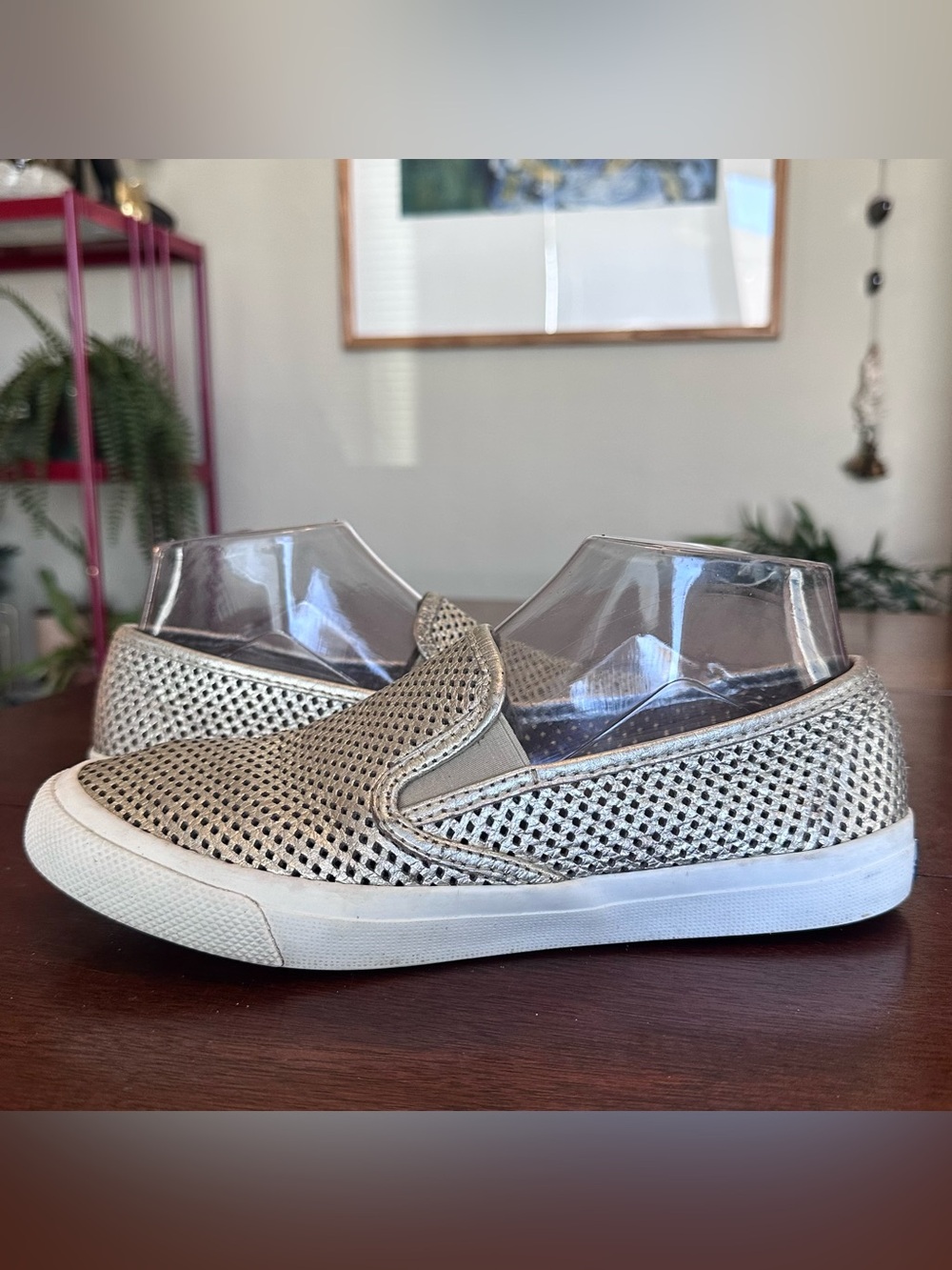 Sperry Slip-On Sneakers Gold Metallic Leather Perforated | Size 7.5